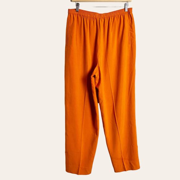 Real Clothes Saks Fifth Avenue Orange Silk Wide Leg Pants Size L - Picture 1 of 7